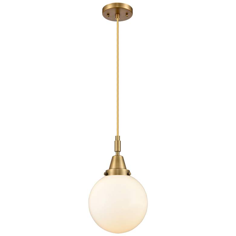 Image 1 Downtown Caden Beacon 8"W Cord Brass Mini Pendant w/ White Shade