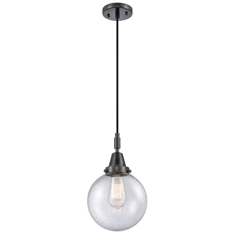 Image 1 Downtown Caden Beacon 8"W Cord Matte Black Mini Pendant w/ Seedy Shade