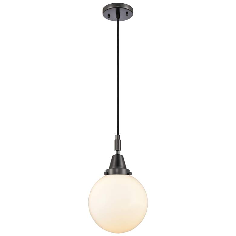 Image 1 Downtown Caden Beacon 8"W Cord Matte Black Mini Pendant w/ White Shade