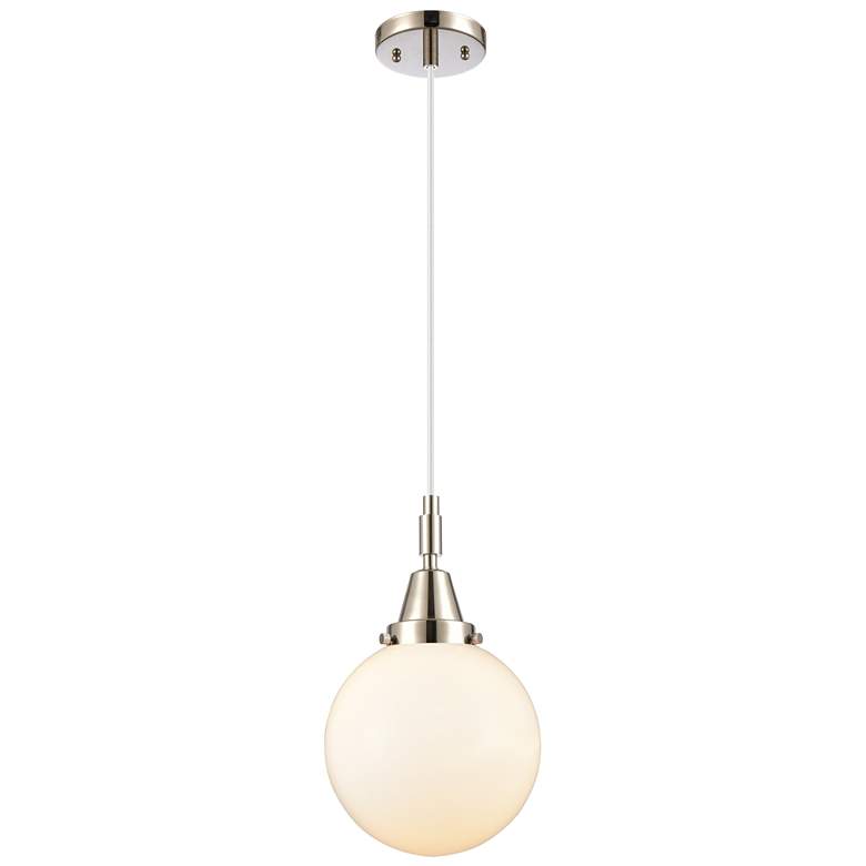 Image 1 Downtown Caden Beacon 8"W Cord Nickel Mini Pendant w/ White Shade