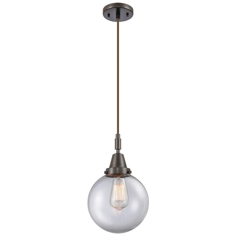 Image 1 Downtown Caden Beacon 8"W Cord Oiled Bronze Pendant w/ Clear Shade
