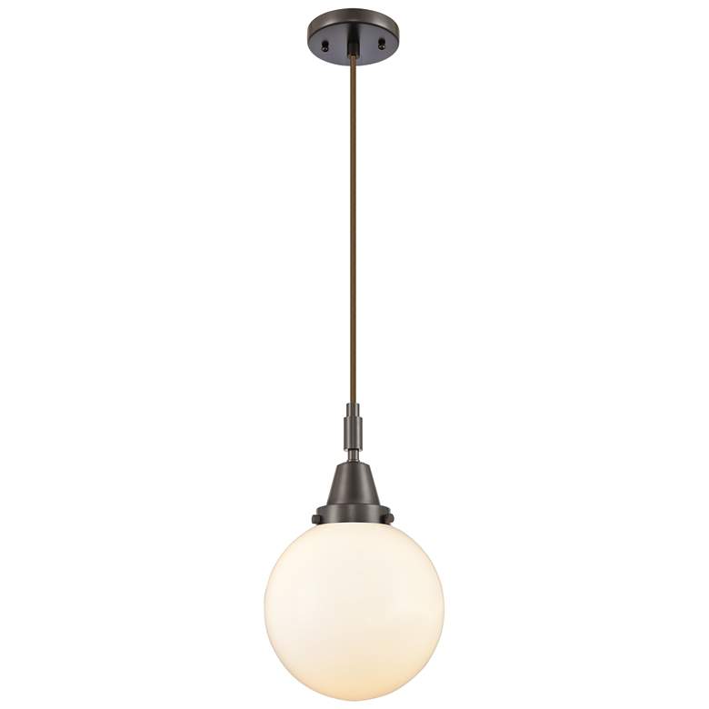 Image 1 Downtown Caden Beacon 8"W Cord Oiled Bronze Pendant w/ White Shade