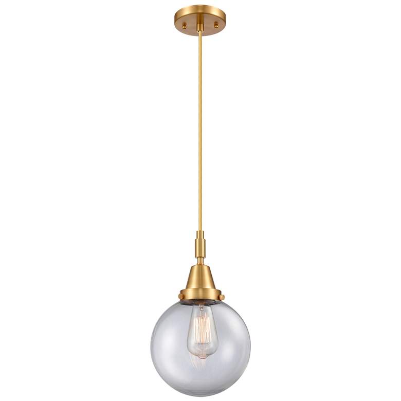 Image 1 Downtown Caden Beacon 8"W Cord Satin Gold Mini Pendant w/ Clear Shade