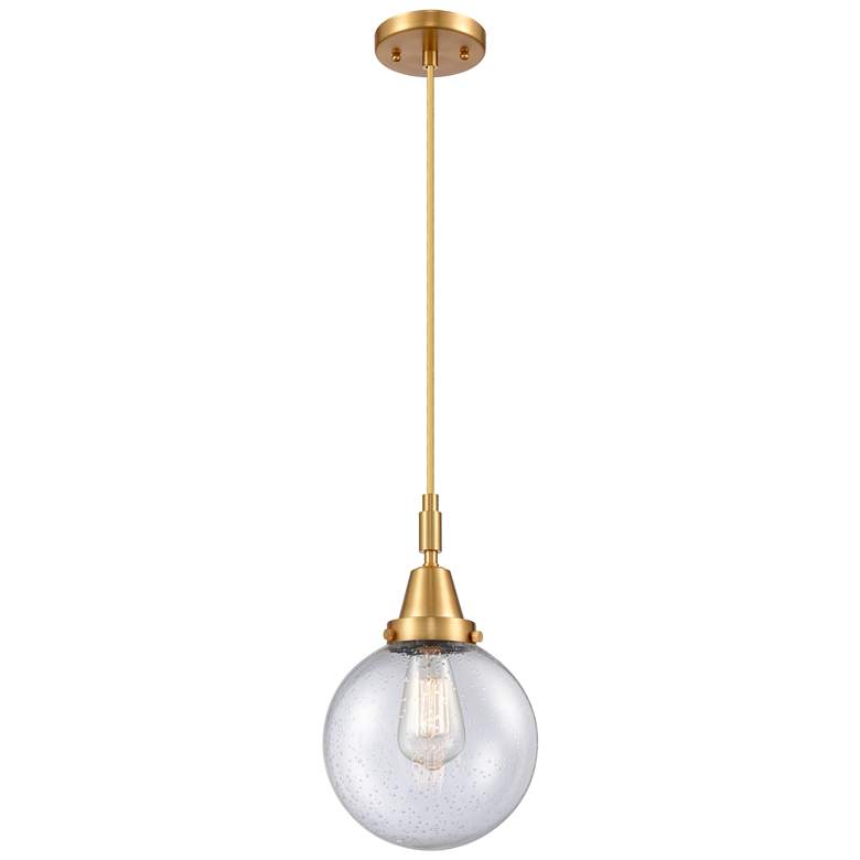 Image 1 Downtown Caden Beacon 8"W Cord Satin Gold Mini Pendant w/ Seedy Shade