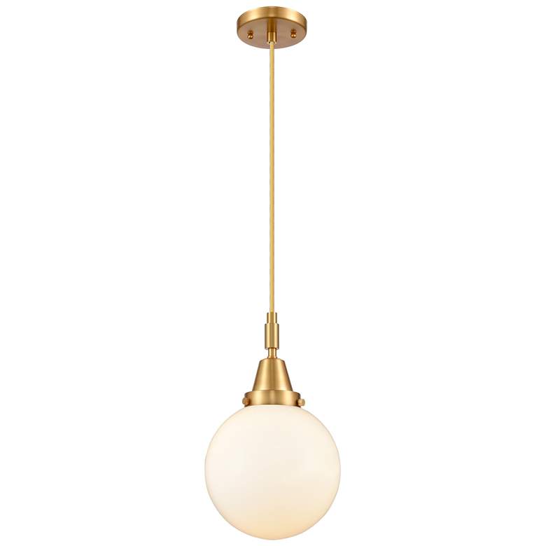 Image 1 Downtown Caden Beacon 8"W Cord Satin Gold Mini Pendant w/ White Shade