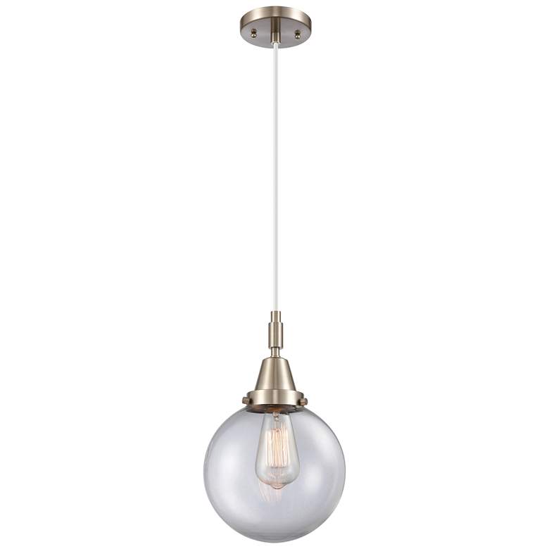 Image 1 Downtown Caden Beacon 8"W Cord Satin Nickel Pendant w/ Clear Shade