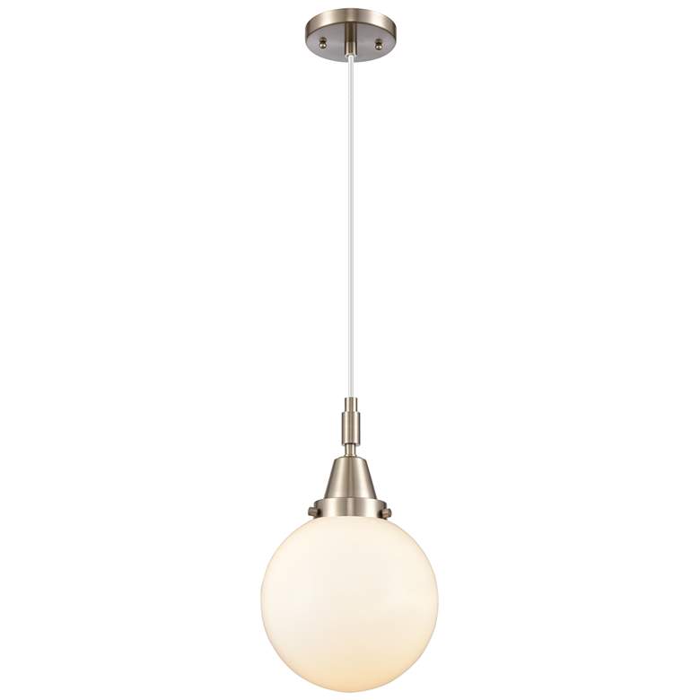 Image 1 Downtown Caden Beacon 8"W Cord Satin Nickel Pendant w/ White Shade