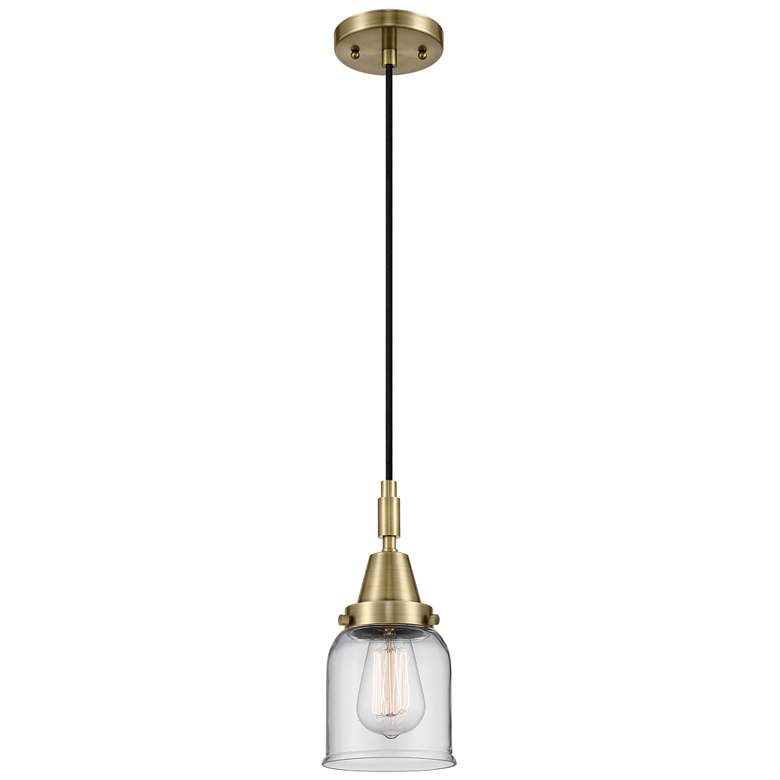 Image 1 Downtown Caden Bell 5"W Cord Antique Brass Mini Pendant w/ Clear Shade