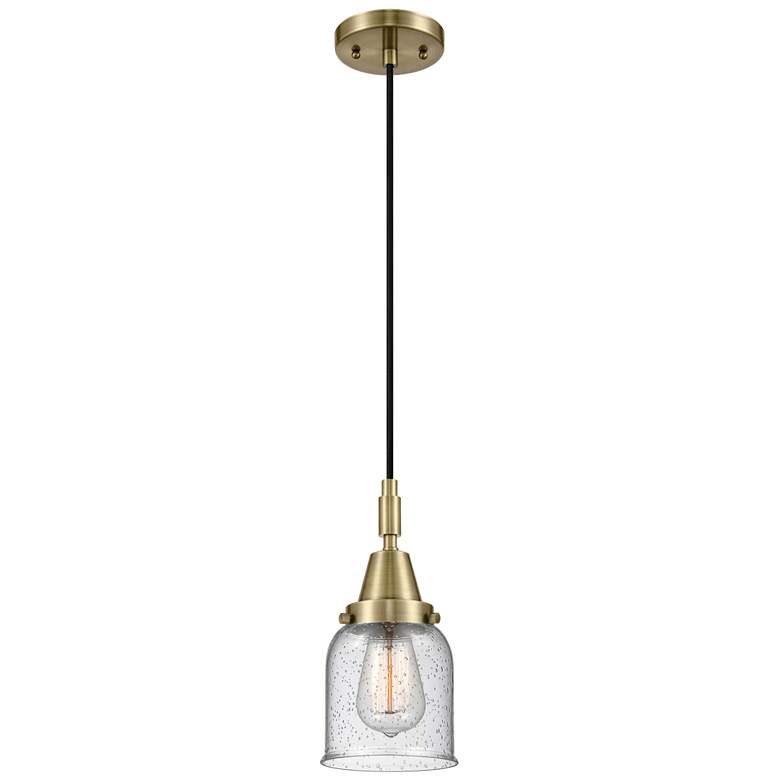 Image 1 Downtown Caden Bell 5"W Cord Antique Brass Mini Pendant w/ Seedy Shade