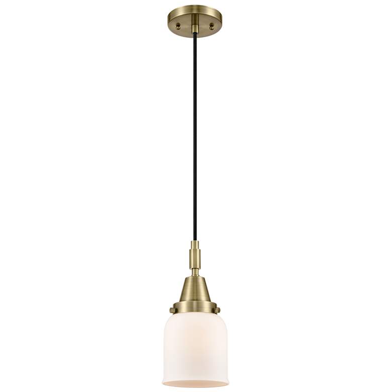 Image 1 Downtown Caden Bell 5"W Cord Antique Brass Mini Pendant w/ White Shade