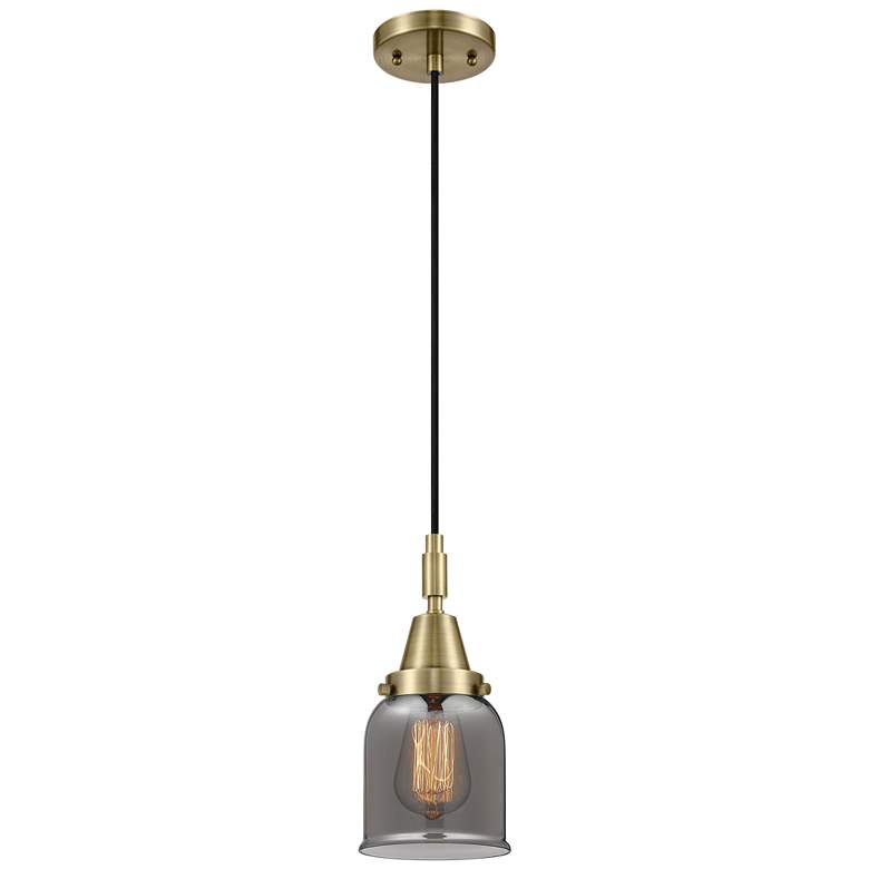 Image 1 Downtown Caden Bell 5"W Cord Antique Brass Pendant w/ Light Smoke Shade