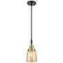 1_Downtown Caden Bell 5"W Cord Black Brass Mini Pendant w/ Mercury Shade