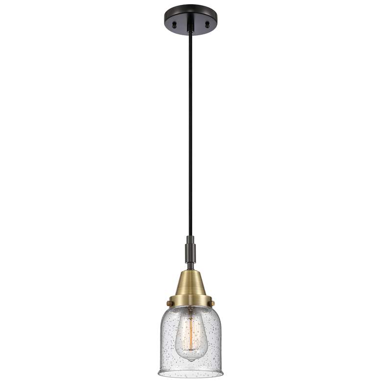 Image 1 Downtown Caden Bell 5"W Cord Black Brass Mini Pendant w/ Seedy Shade