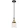 Downtown Caden Bell 5"W Cord Black Brass Pendant w/ Clear Swirl Shade