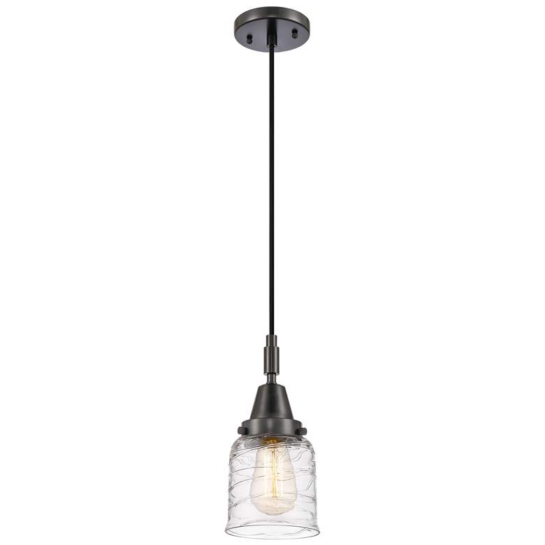 Image 1 Downtown Caden Bell 5"W Cord Black Mini Pendant w/ Clear Swirl Shade