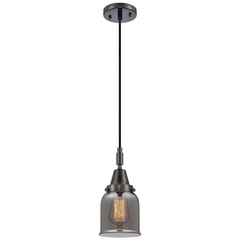 Image 1 Downtown Caden Bell 5"W Cord Black Mini Pendant w/ Light Smoke Shade