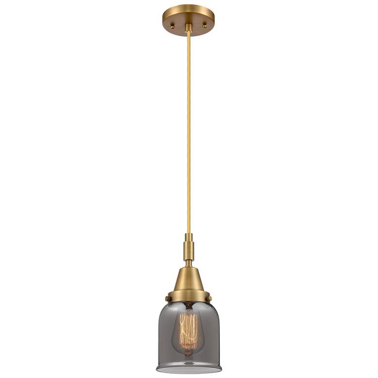 Image 1 Downtown Caden Bell 5"W Cord Brass Mini Pendant w/ Light Smoke Shade