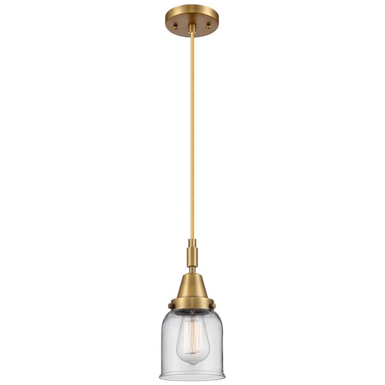 Image 1 Downtown Caden Bell 5"W Cord Brushed Brass Mini Pendant w/ Clear Shade