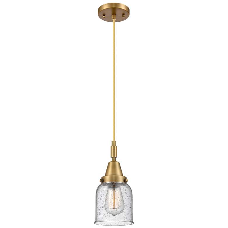 Image 1 Downtown Caden Bell 5"W Cord Brushed Brass Mini Pendant w/ Seedy Shade