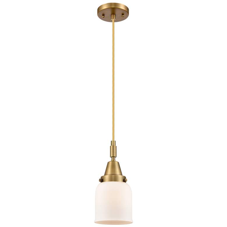 Image 1 Downtown Caden Bell 5"W Cord Brushed Brass Mini Pendant w/ White Shade