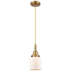Downtown Caden Bell 5"W Cord Brushed Brass Mini Pendant w/ White Shade
