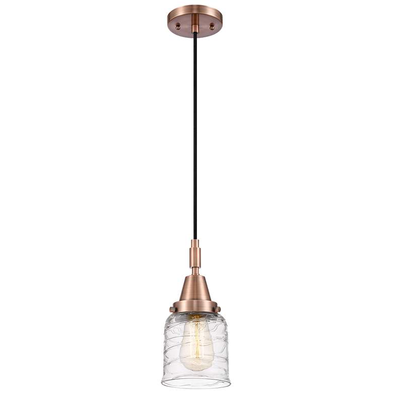 Image 1 Downtown Caden Bell 5"W Cord Copper Mini Pendant w/ Clear Swirl Shade