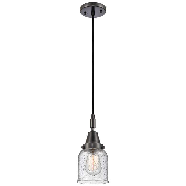 Image 1 Downtown Caden Bell 5"W Cord Matte Black Mini Pendant w/ Seedy Shade