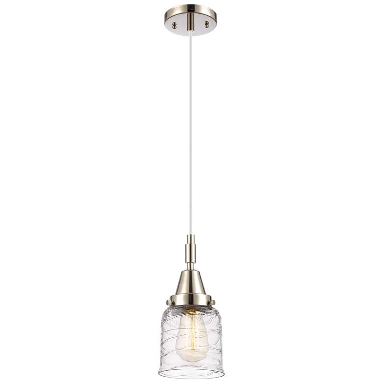 Image 1 Downtown Caden Bell 5"W Cord Nickel Mini Pendant w/ Clear Swirl Shade