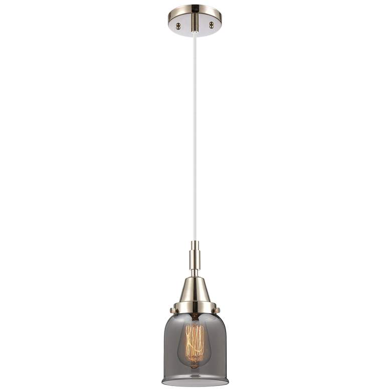 Image 1 Downtown Caden Bell 5"W Cord Nickel Mini Pendant w/ Light Smoke Shade