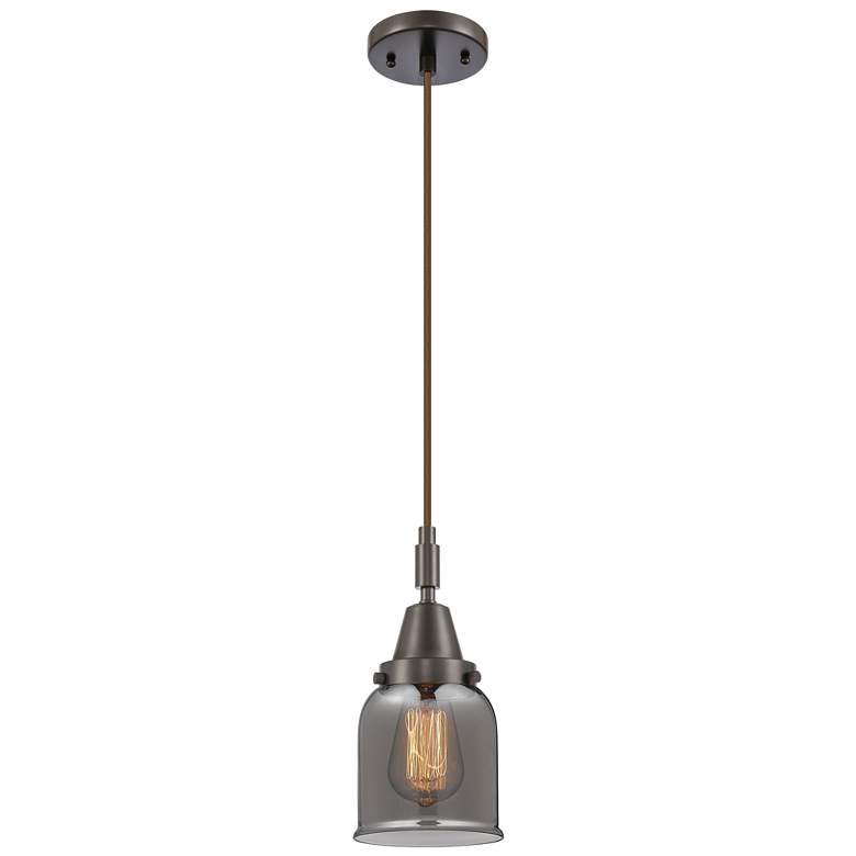 Image 1 Downtown Caden Bell 5"W Cord Oiled Bronze Pendant w/ Light Smoke Shade
