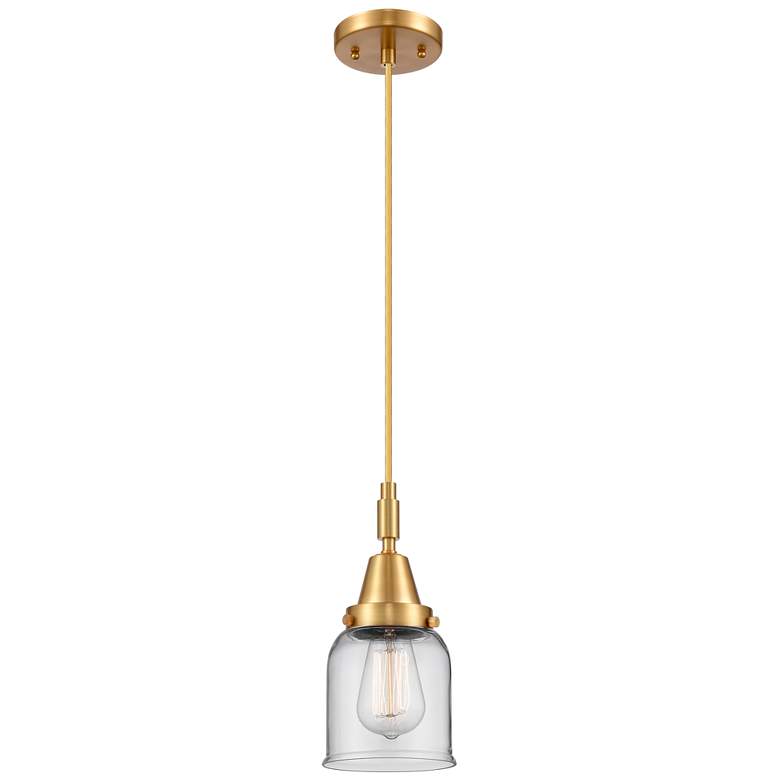 Image 1 Downtown Caden Bell 5"W Cord Satin Gold Mini Pendant w/ Clear Shade