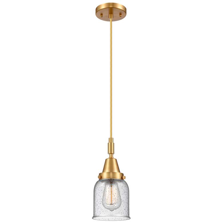Image 1 Downtown Caden Bell 5"W Cord Satin Gold Mini Pendant w/ Seedy Shade