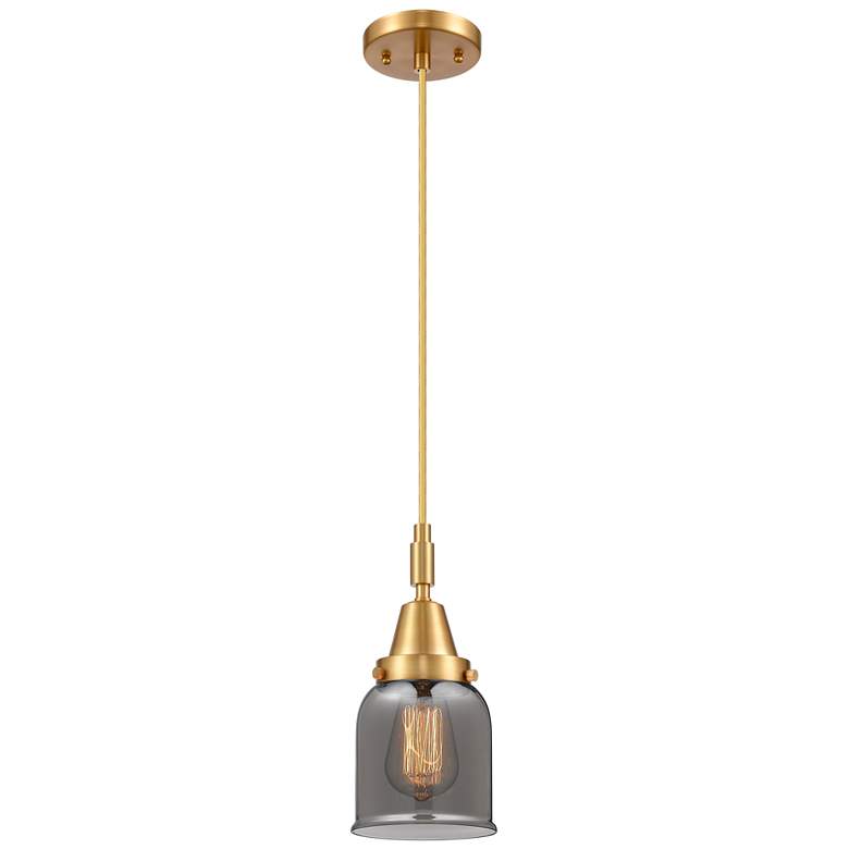 Image 1 Downtown Caden Bell 5"W Cord Satin Gold Pendant w/ Light Smoke Shade