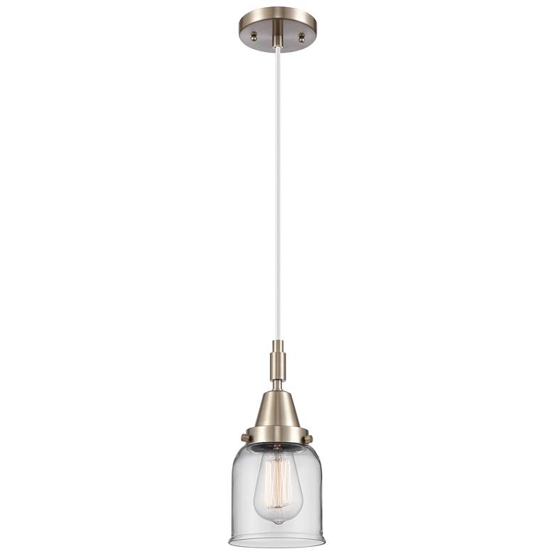 Image 1 Downtown Caden Bell 5"W Cord Satin Nickel Mini Pendant w/ Clear Shade