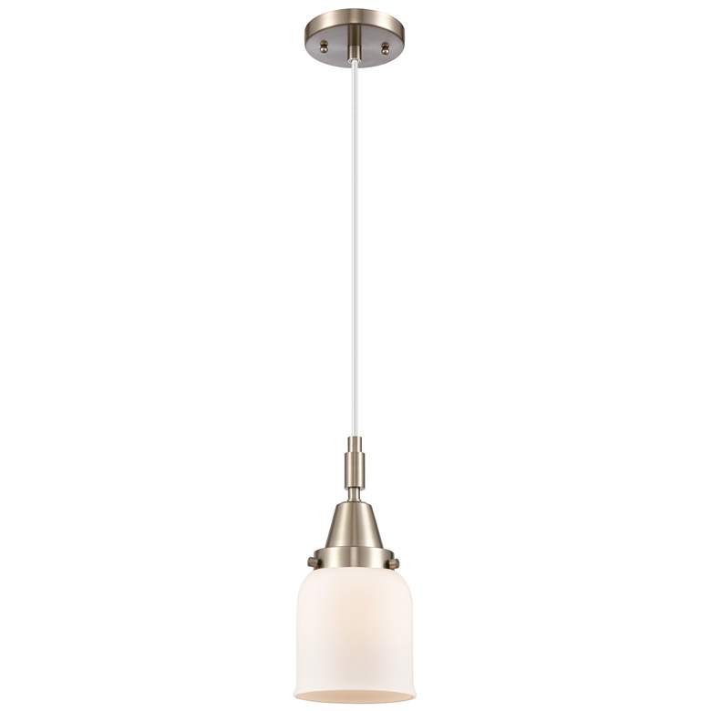 Image 1 Downtown Caden Bell 5"W Cord Satin Nickel Mini Pendant w/ White Shade