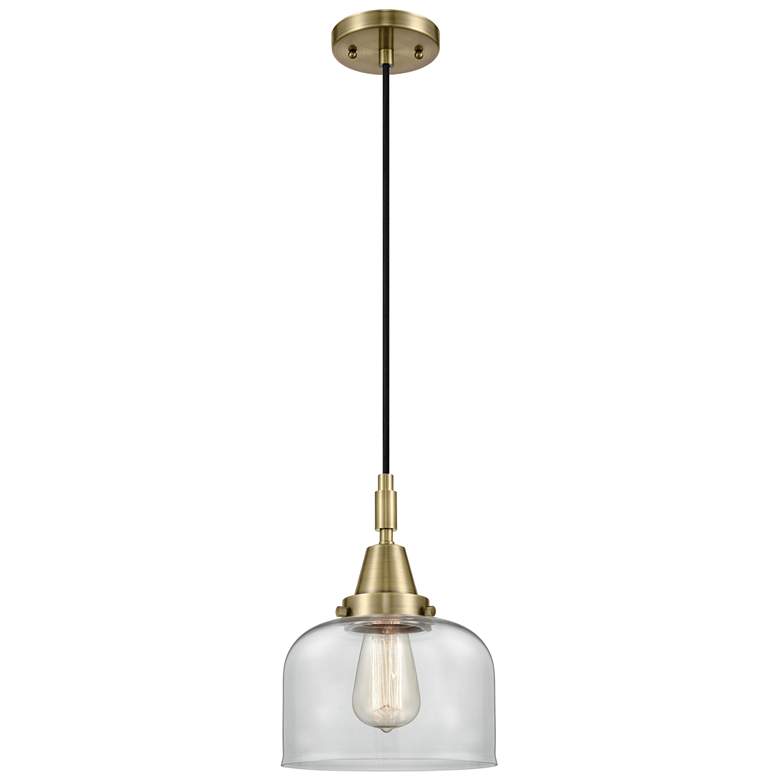 Image 1 Downtown Caden Bell 8"W Cord Antique Brass Mini Pendant w/ Clear Shade