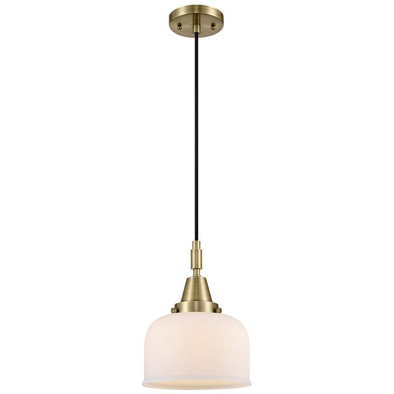 Image 1 Downtown Caden Bell 8"W Cord Antique Brass Mini Pendant w/ White Shade