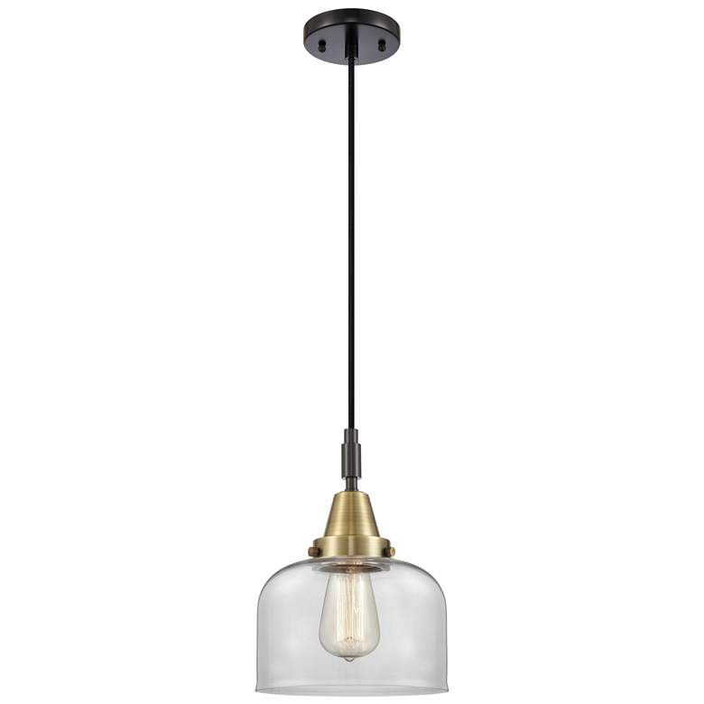 Image 1 Downtown Caden Bell 8"W Cord Black Brass Mini Pendant w/ Clear Shade