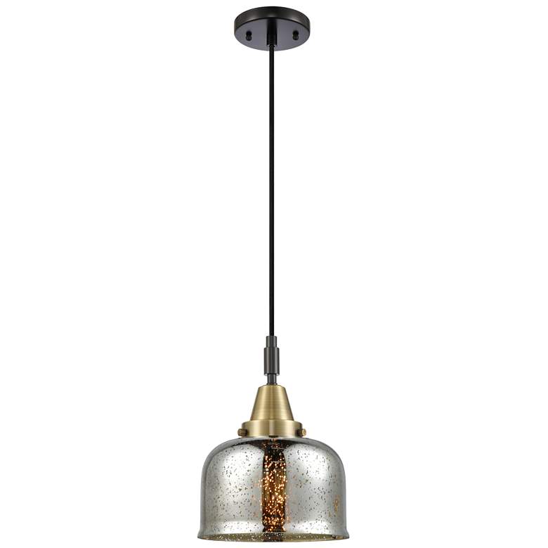 Image 1 Downtown Caden Bell 8"W Cord Black Brass Mini Pendant w/ Mercury Shade