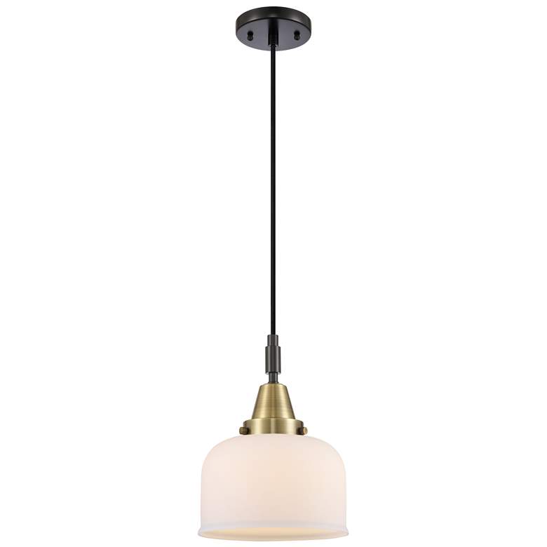 Image 1 Downtown Caden Bell 8"W Cord Black Brass Mini Pendant w/ White Shade
