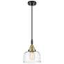 1_Downtown Caden Bell 8"W Cord Black Brass Pendant w/ Clear Swirl Shade