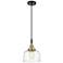 Downtown Caden Bell 8"W Cord Black Brass Pendant w/ Clear Swirl Shade