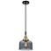 Downtown Caden Bell 8"W Cord Black Brass Pendant w/ Light Smoke Shade