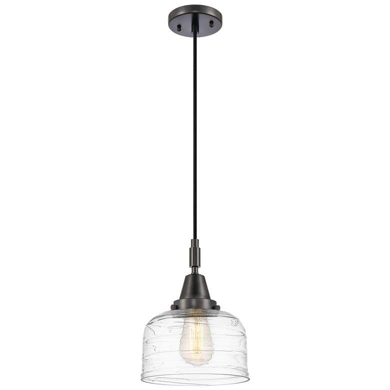 Image 1 Downtown Caden Bell 8"W Cord Black Mini Pendant w/ Clear Swirl Shade