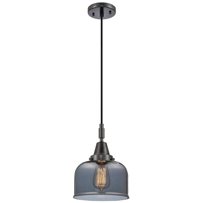 Image 1 Downtown Caden Bell 8"W Cord Black Mini Pendant w/ Light Smoke Shade