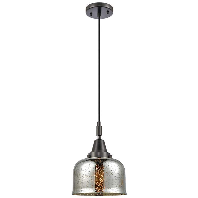 Image 1 Downtown Caden Bell 8"W Cord Black Mini Pendant w/ Mercury Shade