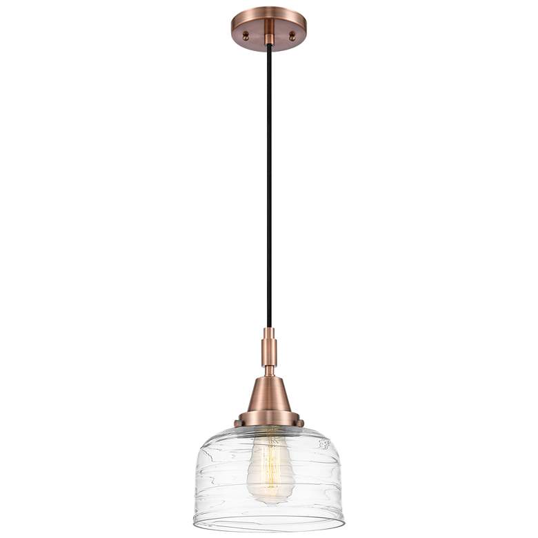 Image 1 Downtown Caden Bell 8"W Cord Copper Mini Pendant w/ Clear Swirl Shade