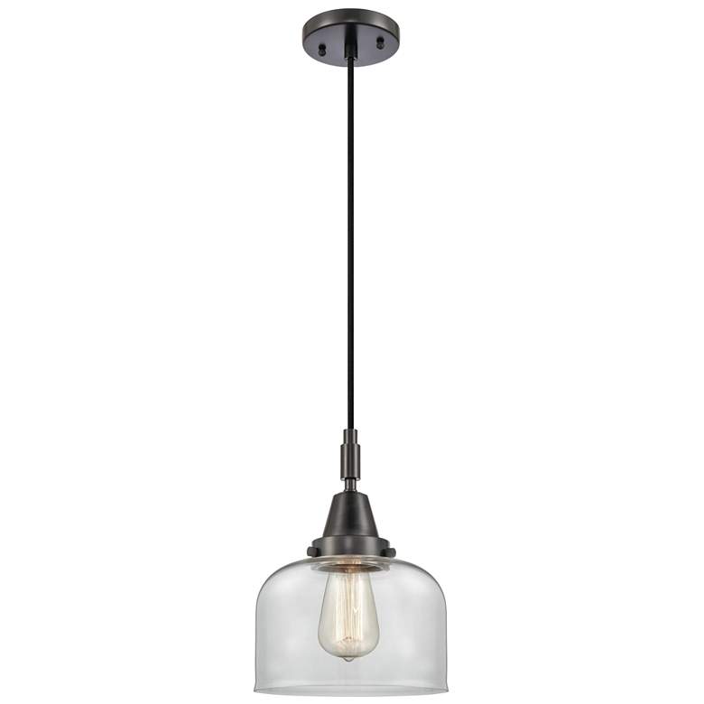 Image 1 Downtown Caden Bell 8"W Cord Matte Black Mini Pendant w/ Clear Shade