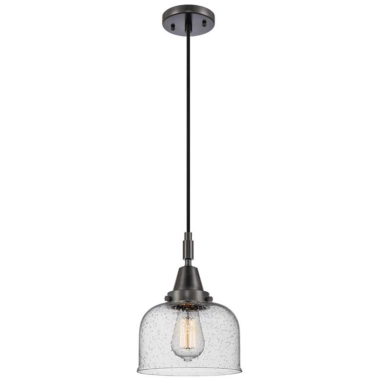 Image 1 Downtown Caden Bell 8"W Cord Matte Black Mini Pendant w/ Seedy Shade