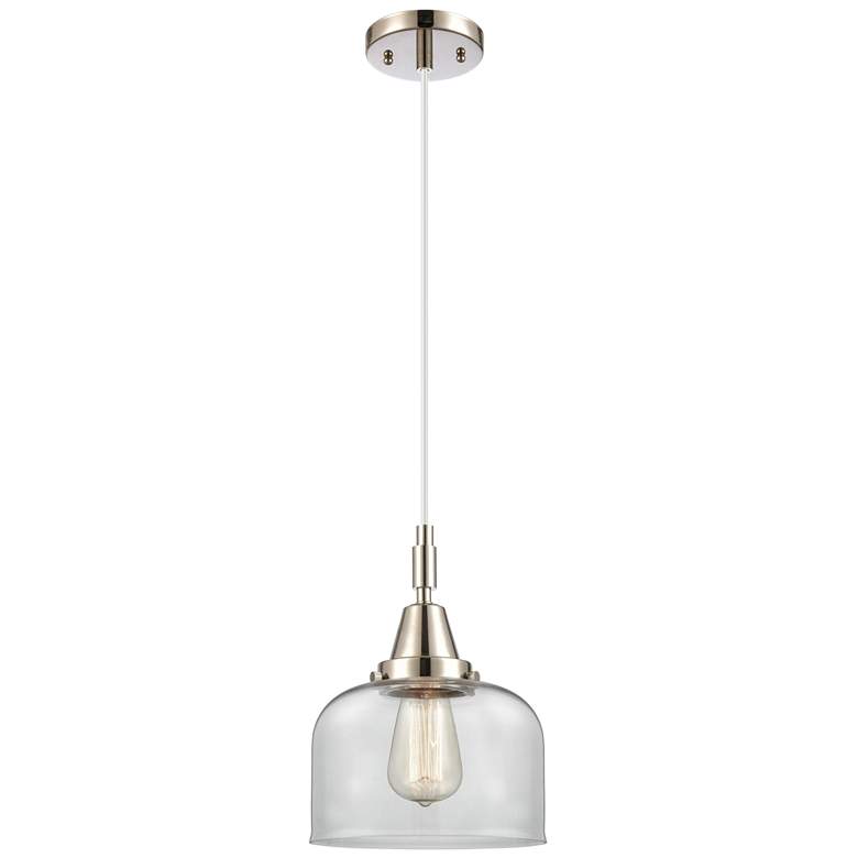 Image 1 Downtown Caden Bell 8"W Cord Nickel Mini Pendant w/ Clear Shade